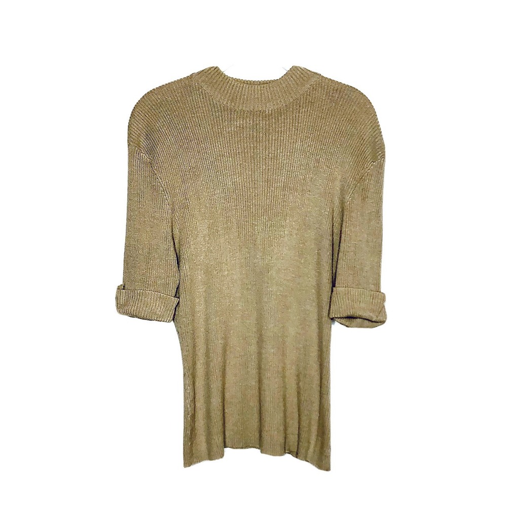 Westbound Womens Size L Beige Knit 3/4 Sleeve Pullover Cotton Turtleneck Sweater